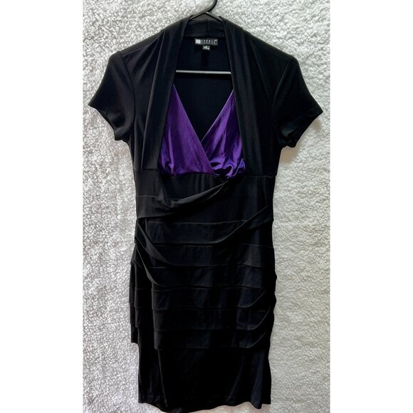 Carole Little Dresses & Skirts - Carole Little Women’s Black & Purple Short Sleeve Ruched V-Neck Dress Size 6